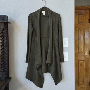 100% Cashmere Drape Ribbed Cardigan, Andrea Jovine Medium, Olive Green